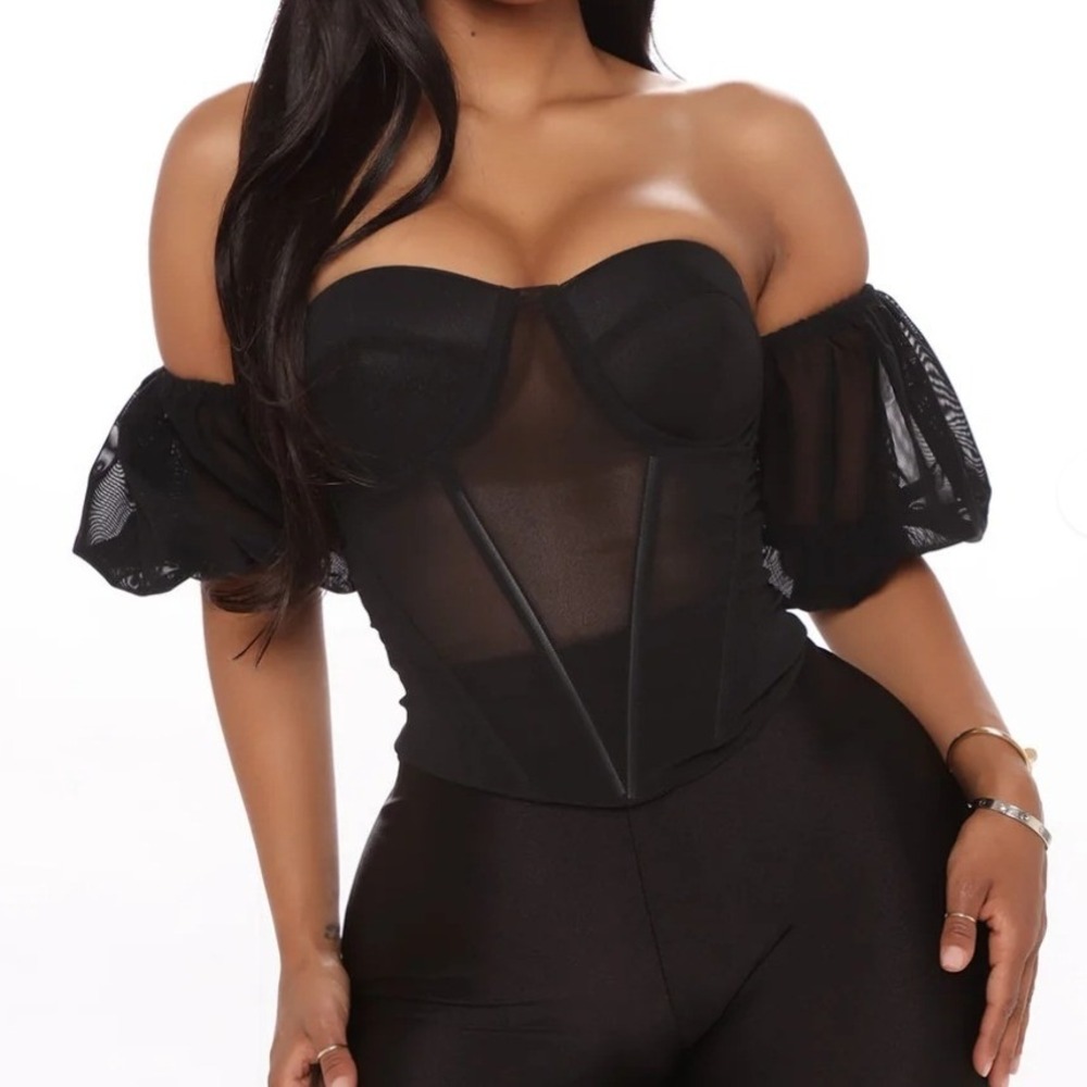 Fashion Nova Ready To Leave An Impression Black Mesh Corset New Size 1X